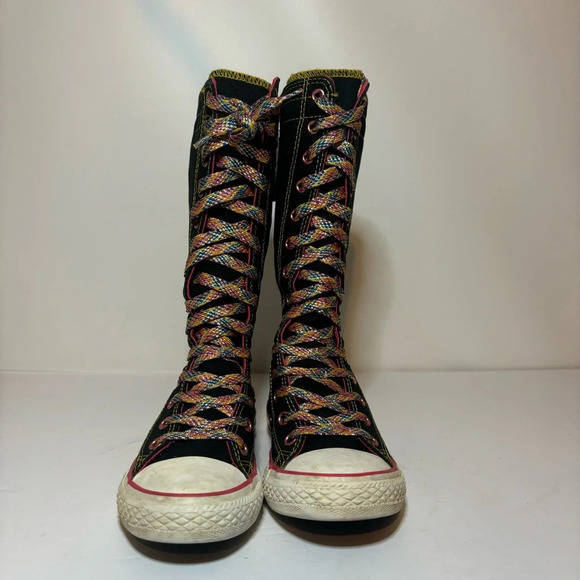 CONVERSE All Star CHUCK TAYLOR Black Rainbow Mid Calf Hi-tops Girls Junior Sz 1 - Picture 3 of 9